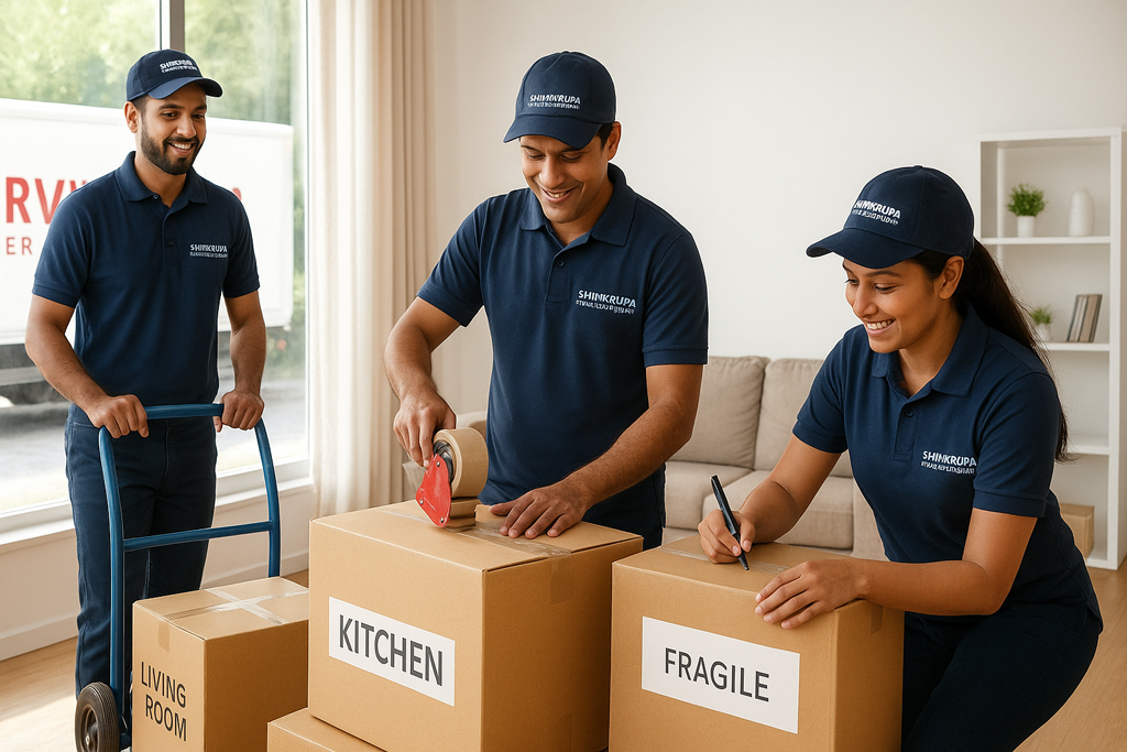 Team carefully packing labeled boxes